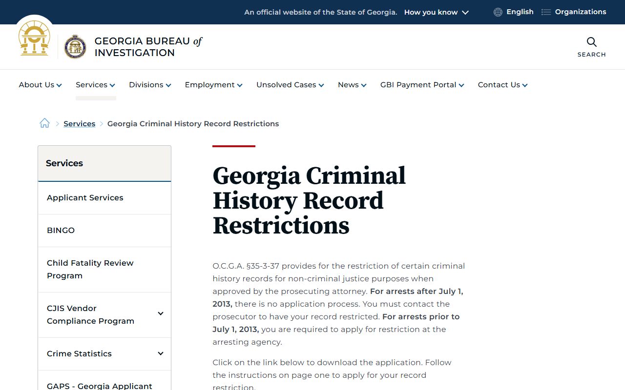Bacon County criminal court records GBI record restriction
