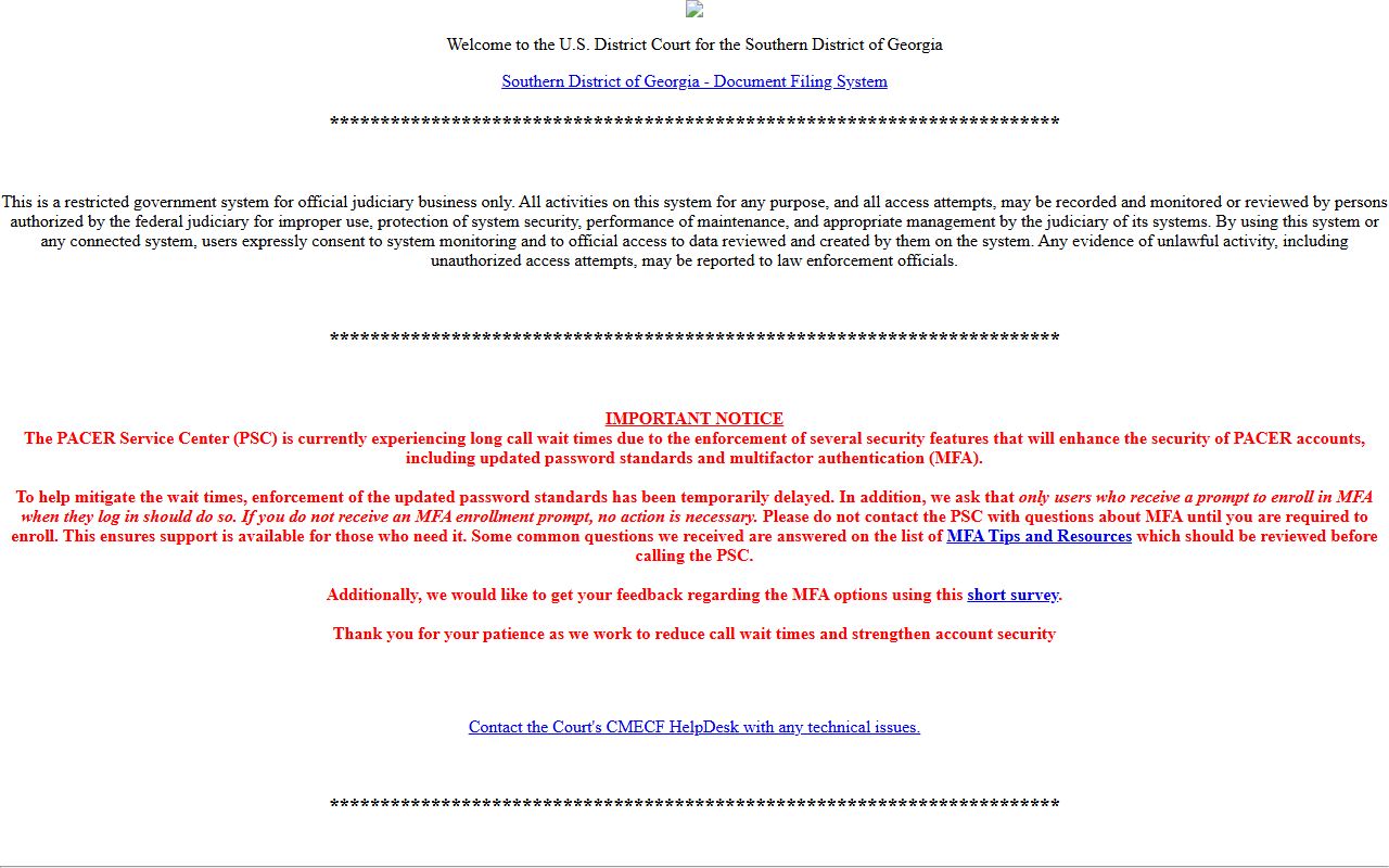 Bacon County Superior Court records and Southern District CM ECF access
