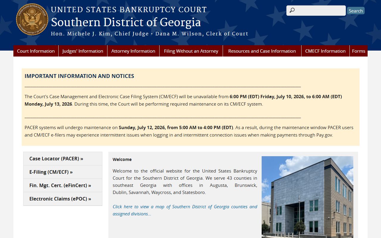 Bacon County Superior Court records and Southern District bankruptcy records