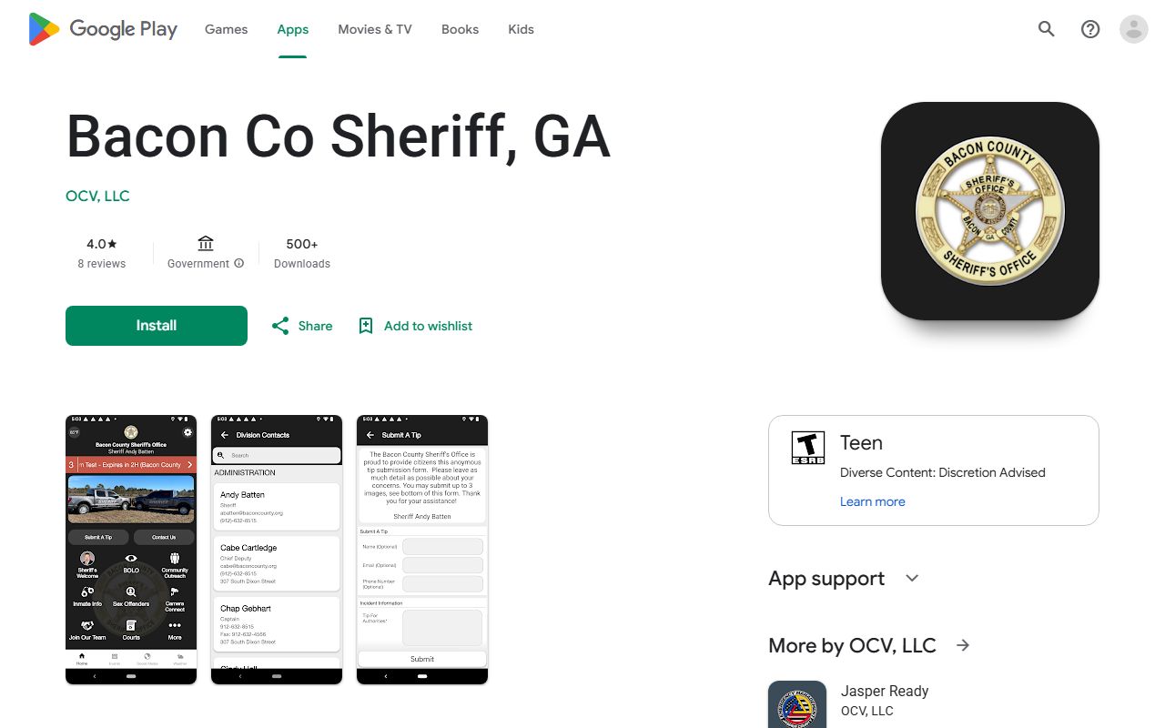 Bacon County inmate records Google sheriff app