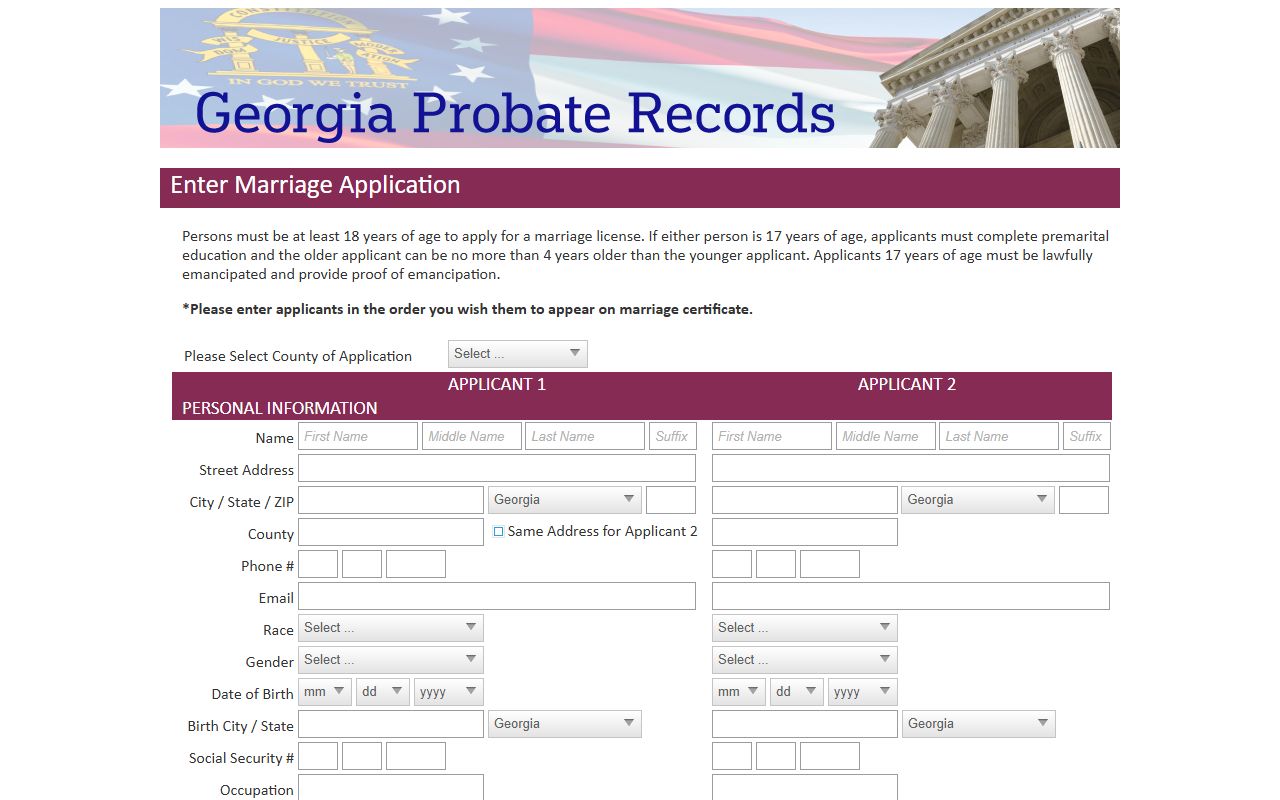 Bacon County marriage records application through Georgia Probate Records